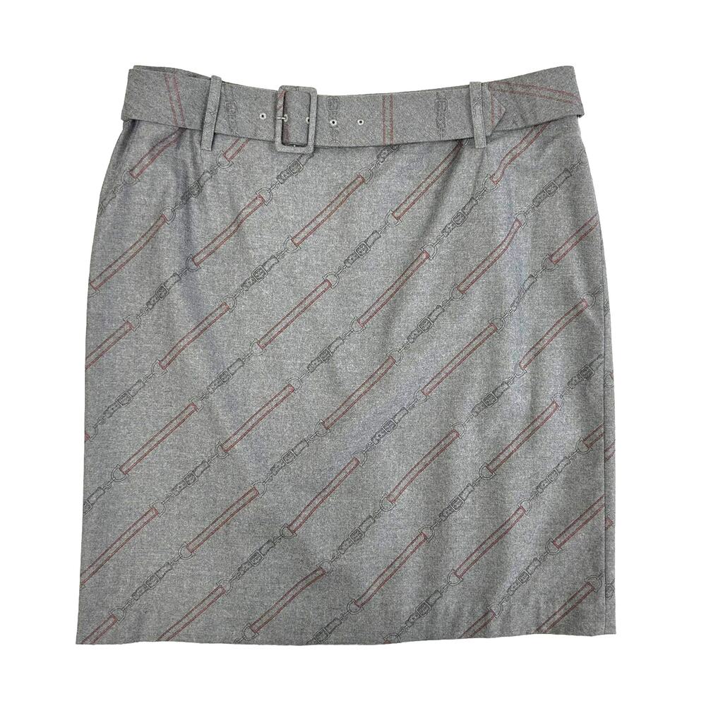 NWT J. McLaughlin Equine Horsebit Belted Skirt Womens 14 Grey Wool Cashmere